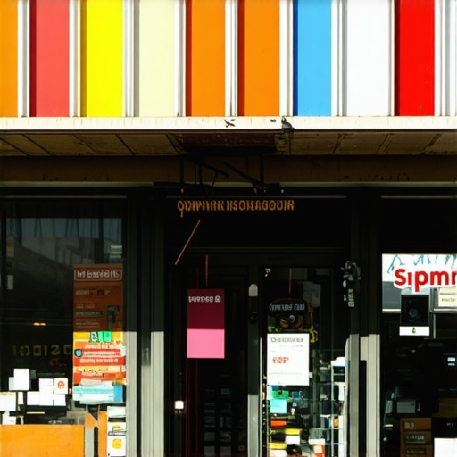Vibrant Local Business Front Busy storefront with signage and happy customers