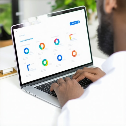 Business owner editing Google My Business profile on a laptop with SEO analytics