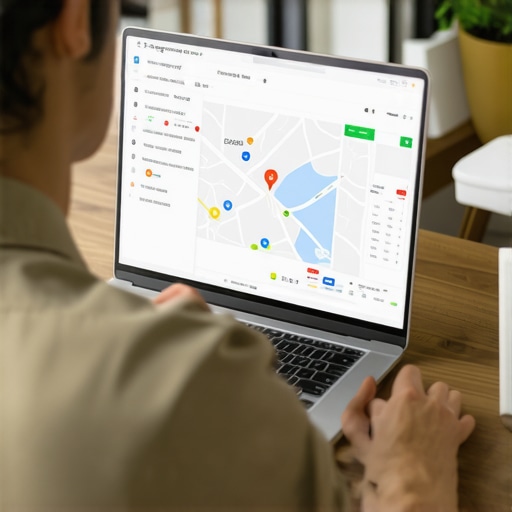 Person analyzing local SEO data on laptop with Google Maps interface