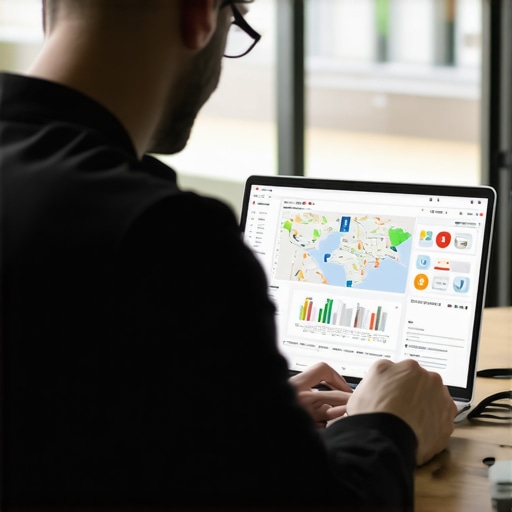 Expert analyzing SEO performance charts on a laptop