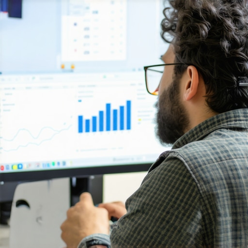 Analyzing Local SEO Data A digital marketer reviewing local SEO analytics on a monitor