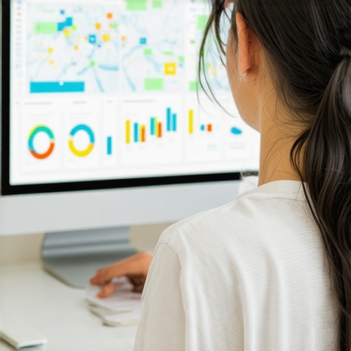 Analyzing Map Rankings Data A person reviewing local SEO analytics on a computer screen