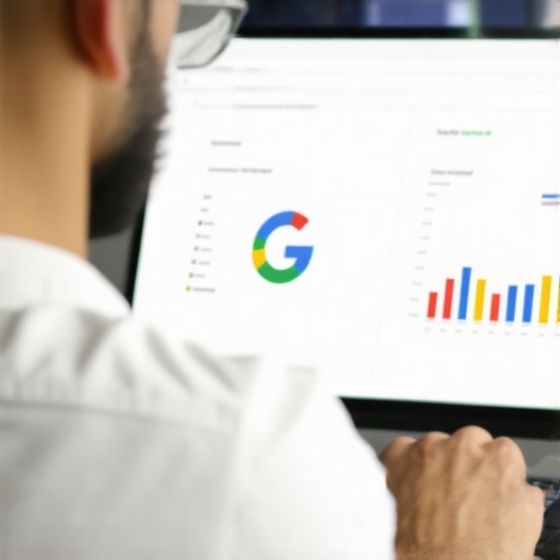 Business owner optimizing their Google Maps listing on a computer with analytics and profile editing tools.