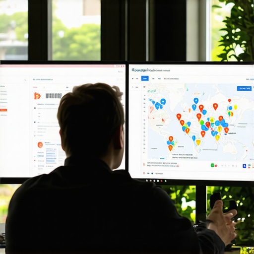 Team Analyzing Map Data for SEO Local SEO team reviewing Google Maps performance charts on a monitor.