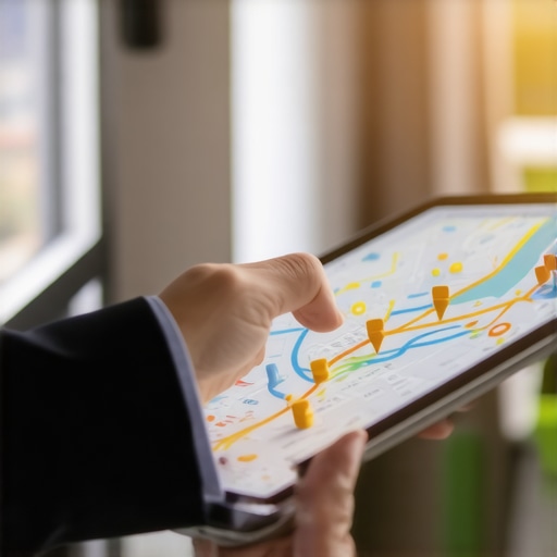 Professional analyzing local map data on a tablet.