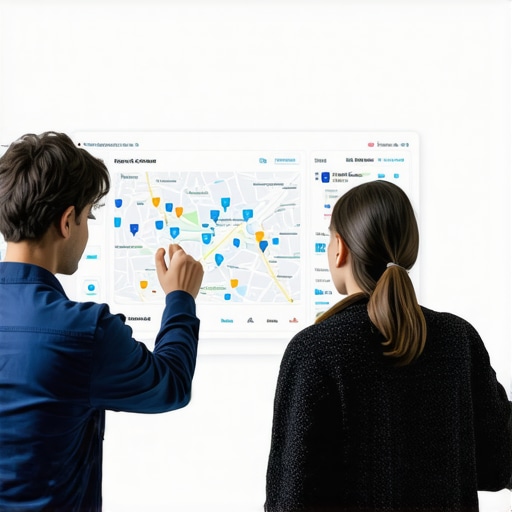 A team of SEO experts collaborating on a digital map optimization plan.