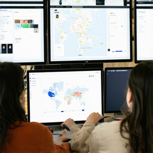 Team of SEO experts analyzing Google Maps profiles and data on screens.