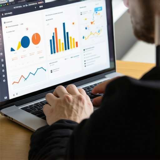 A professional analyzing local SEO data on a laptop with graphs and charts.