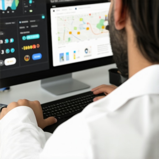SEO professional analyzing local map rankings with tools Person reviewing SEO data on a laptop for Google Maps optimization