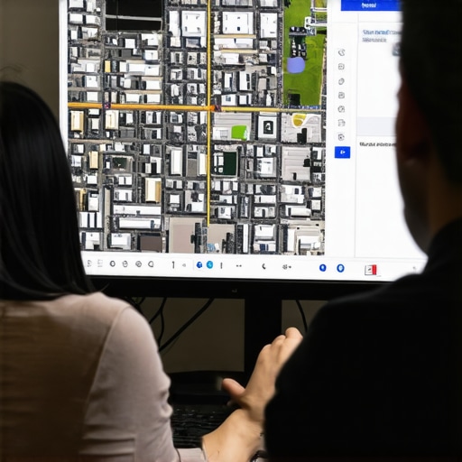 Person reviewing satellite imagery to verify business location accuracy for local SEO.