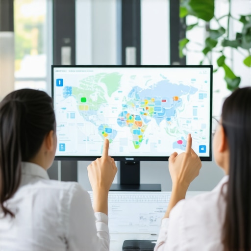 Team of SEO specialists working on local map data analysis.