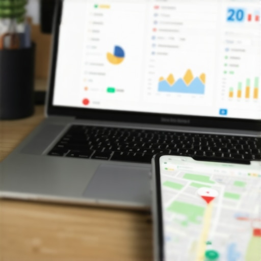 Various digital devices and tools used for managing local SEO and Google My Business profiles.