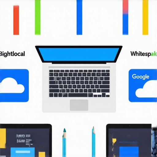 Various digital tools displayed on a desk used for managing Google Maps SEO and local citations.