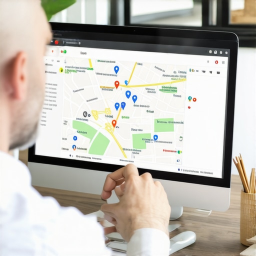 A business owner analyzing map profile data on computer for SEO improvements