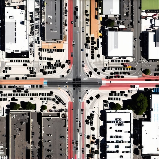 Satellite view showing business locations in an urban setting.