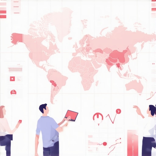 Professional team analyzing digital map ranking results in an office setting.