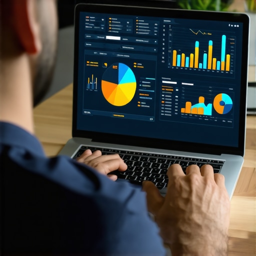 A person analyzing local SEO metrics on a laptop in a professional workspace.