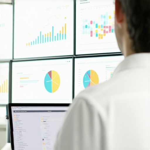 Person analyzing local SEO performance metrics on computer screens