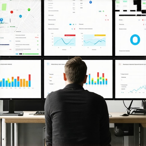 Local SEO Monitoring Dashboard Business owner reviewing local SEO tools and maps tracking