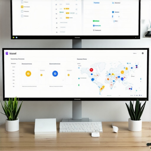 A workspace setup with screens showing local SEO analytics, citation tracking, and map rankings.