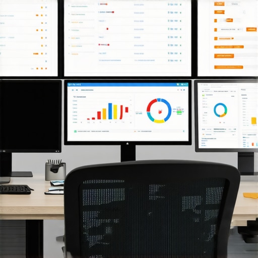 Local SEO Tools in Action A workspace with rankings and citation analytics displayed on multiple monitors.