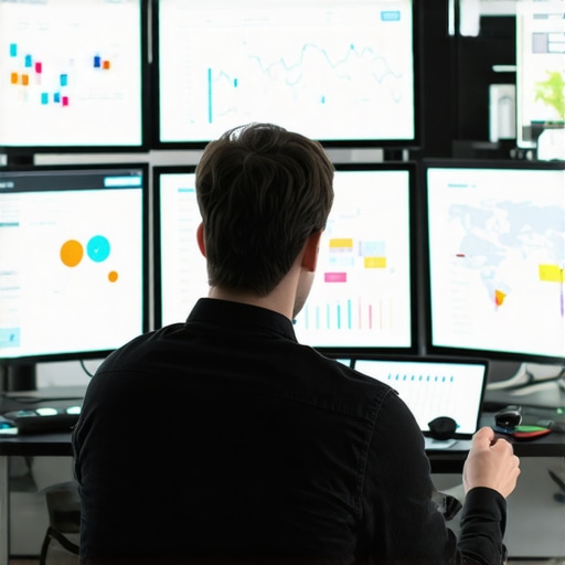 A person analyzing local SEO performance metrics on computer screens